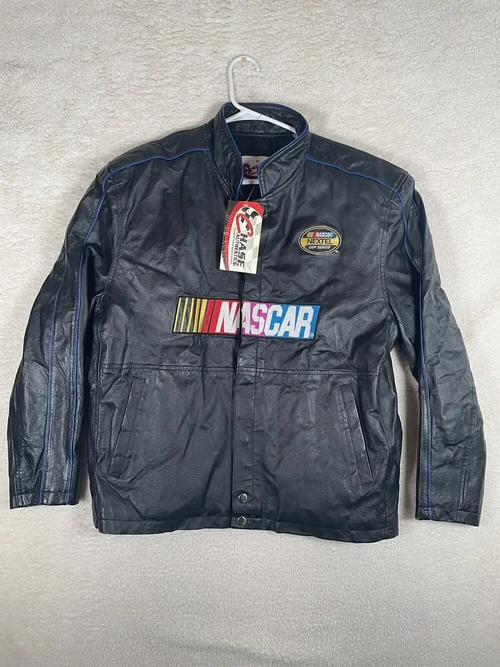 NEW Chase NASCAR Leather Jacket Mens Medium Nextel Cup Quilted Snaps (READ)